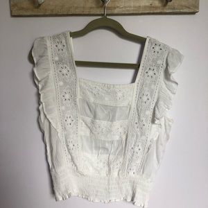 White Ruffle American Eagle Top